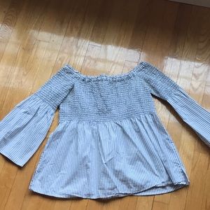 Loft black/white gathered top, size small